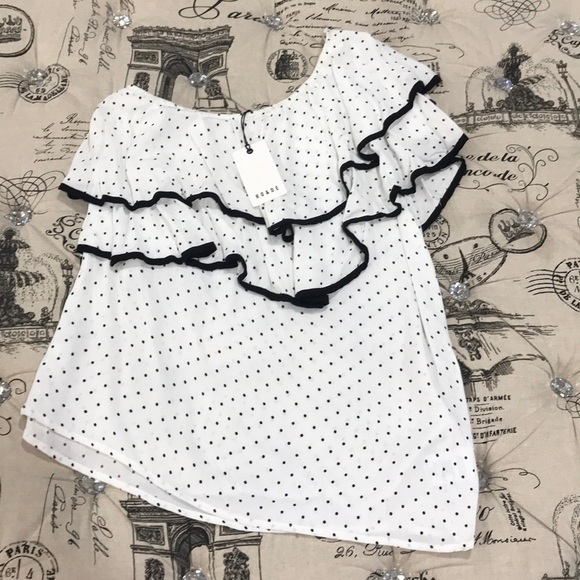 🎁 Ro&De Polkadot One Shoulder Ruffle Blouse - Picture 3 of 6